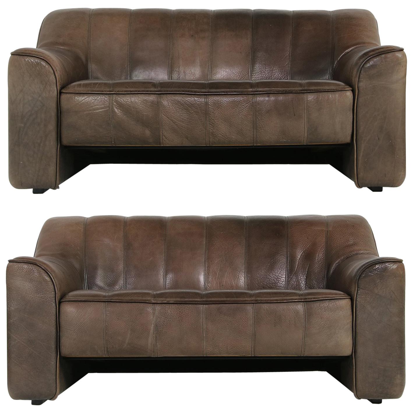 Pair of 1970s Vintage De Sede DS 44 Two-Seat Buffalo Leather Sofas, Brown