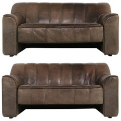 Pair of 1970s Vintage De Sede DS 44 Two-Seat Buffalo Leather Sofas, Brown