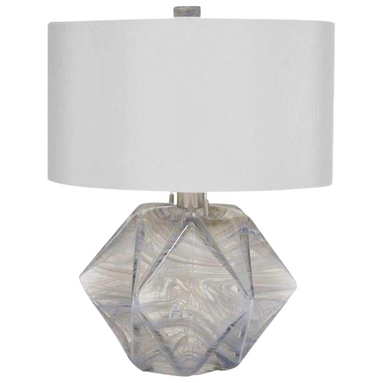 Donghia Prong Lamp and Shade, Venetian Glass in Blue Agate with Nickel Hardware For Sale