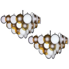 Pair of Italian Disc Chandeliers by Vistosi, Murano, 1970s