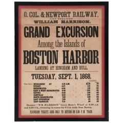 Antique 1868 Boston Harbor Island Cruise Broadside Poster