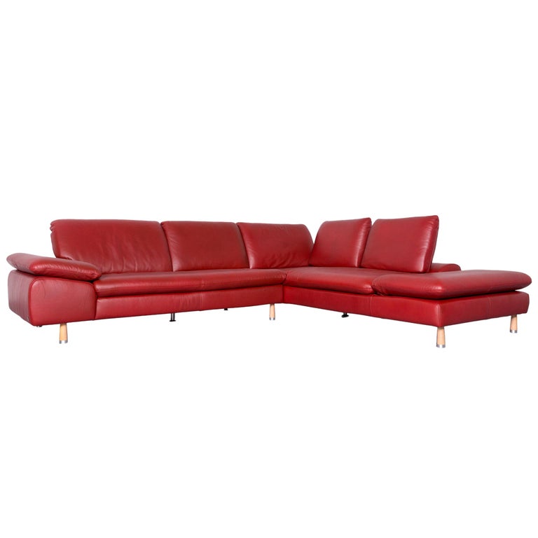 Willi Schillig Designer Leather Corner Sofa Red CornerCouch For Sale