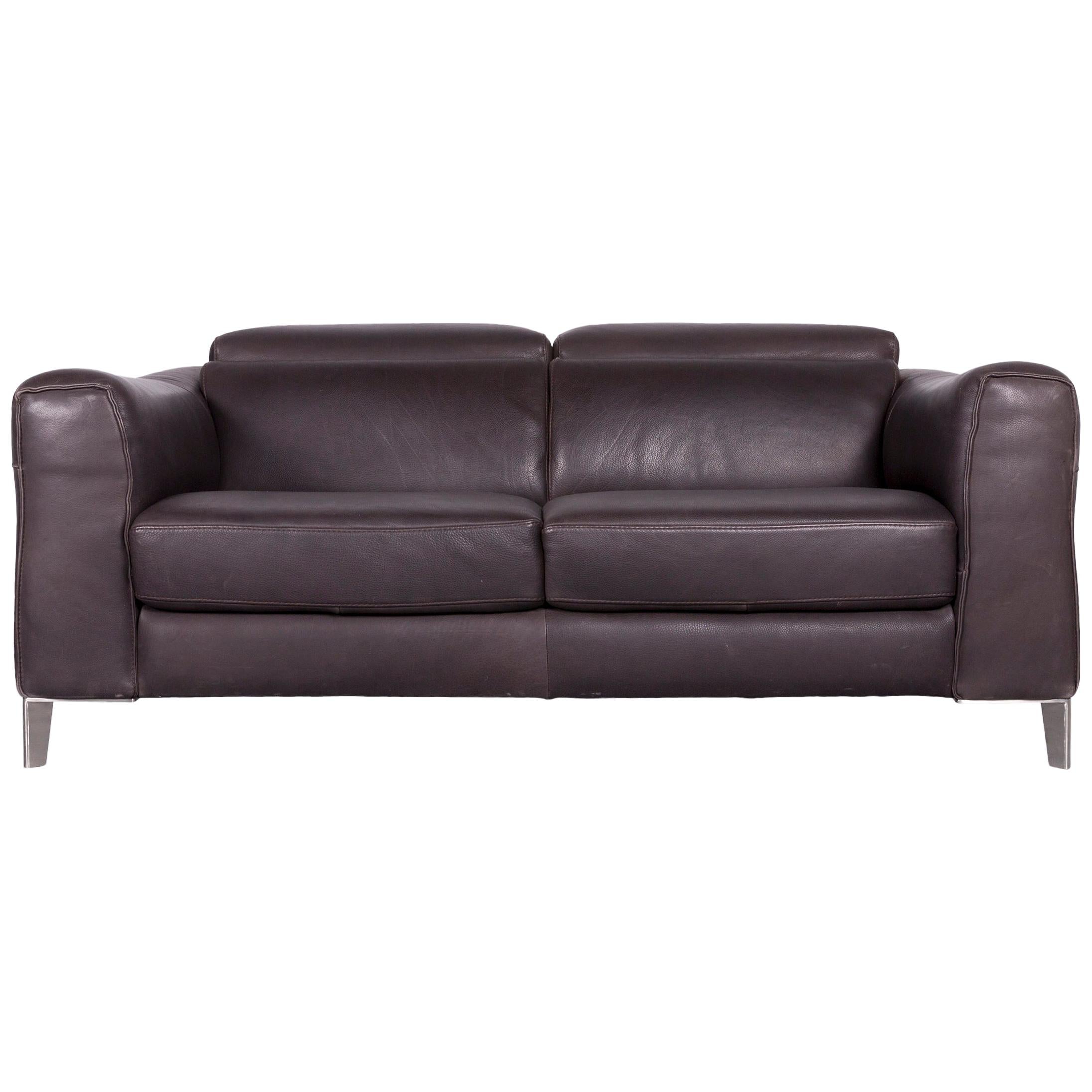 Natuzzi Designer Leather Sofa Two-Seat Couch Brown
