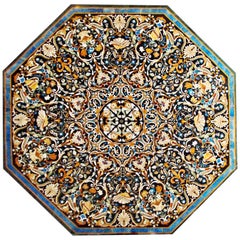 Plateau de table octogonal en mosaïque et incrustation de pierres dures italiennes en Pietra-Dura