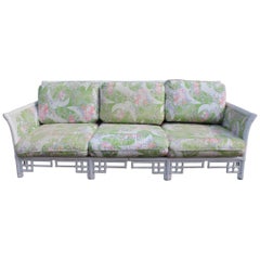 1980s Spanish Bamboo Three-Seat Sofa with Original Upholstery