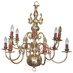 1930s Dutch Brass Twelve-Arm Chandelier