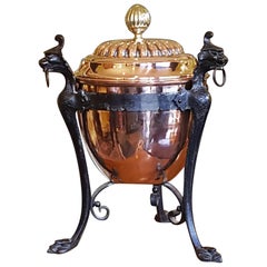 Antique Copper Brass and Wrought Iron Coal Scuttle
