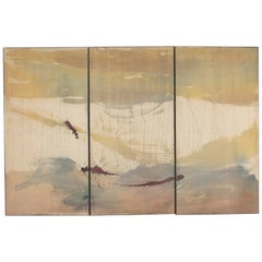 Large Triptych Oil on Fabric Painting