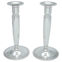 Pair of Mid-Century Modern Tiffany Sterling Silver Candlesticks