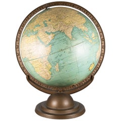 1920s Terrestrial Globe with Metal Bracket and Base
