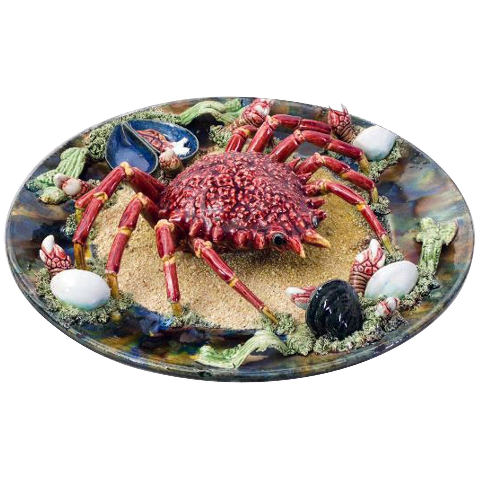 Majolica Tromp L'oeil Crab Dish, Alvaro Jose, Caldas Da Rainha