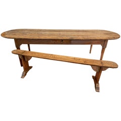 Antique Oak Refectory Table With Coin Slot and Bench