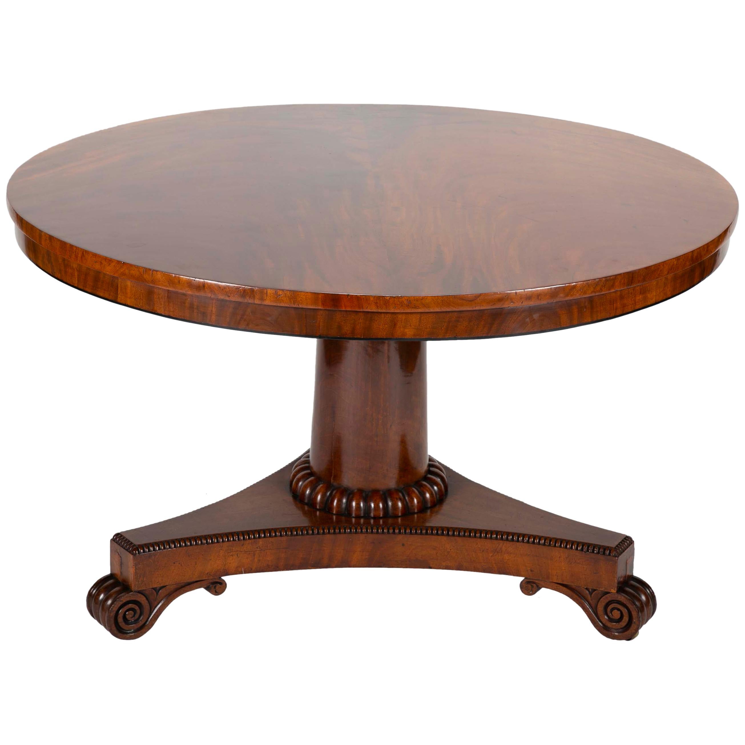 Large English Regency Crotch Mahogany Tilt-Top Table