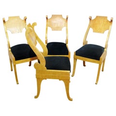 Set of Four Antique Biedermeier Figured Birch Side Dining Chairs C1900