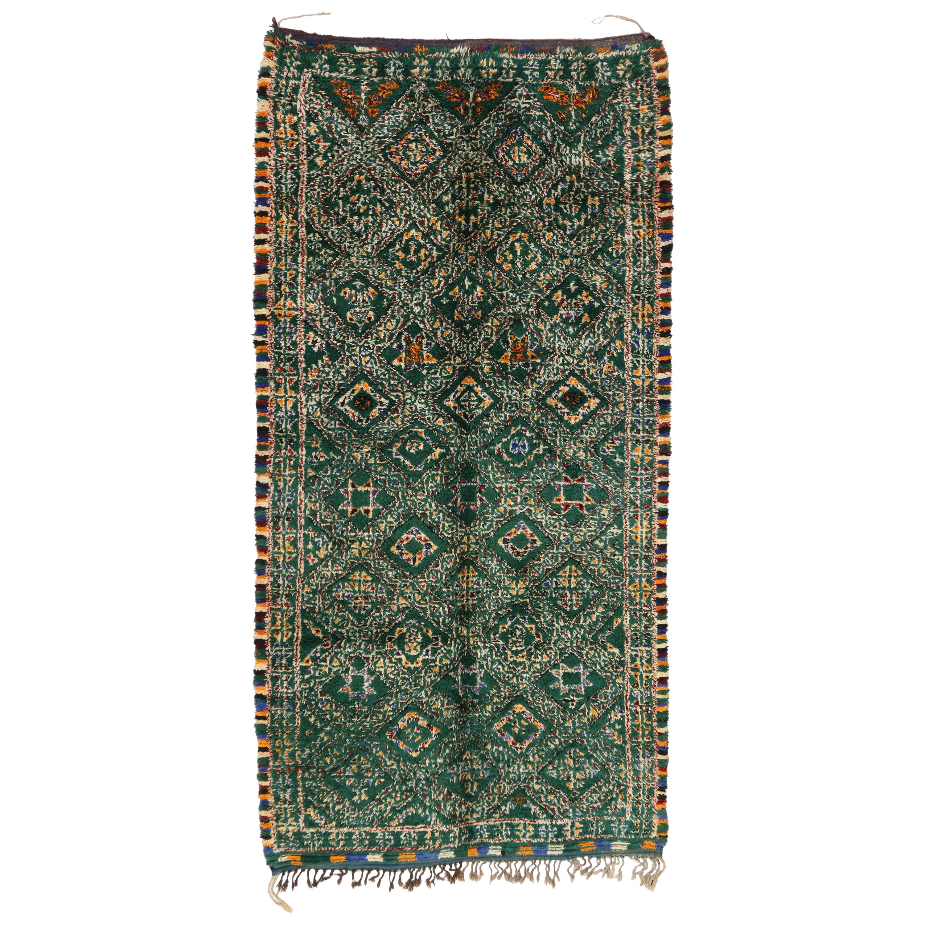 Vintage Green Beni M'Guild Moroccan Rug with Tribal Style, Berber
