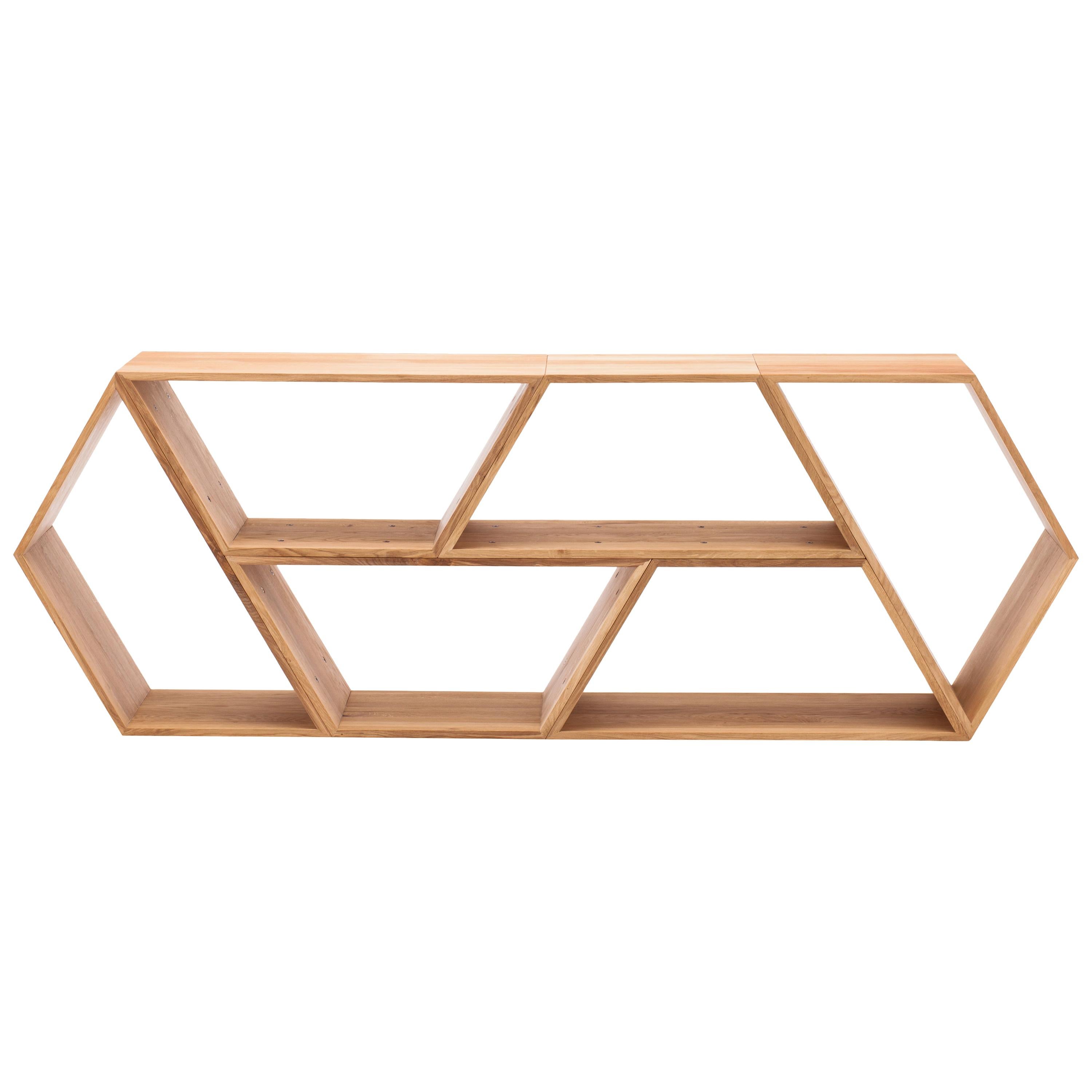 Tetra, Solid Oak Modular Contemporary Shelving Units, Made in Ratio