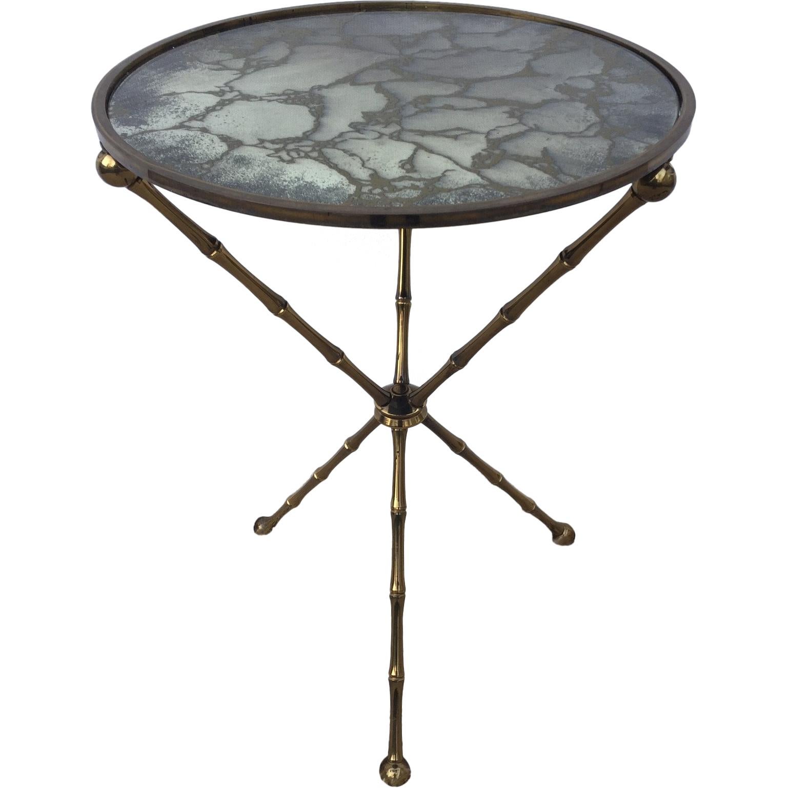 Maison Baguès Bronze Smoked Grey Gilt  Vien Mirror Top Table Hollywood Regency