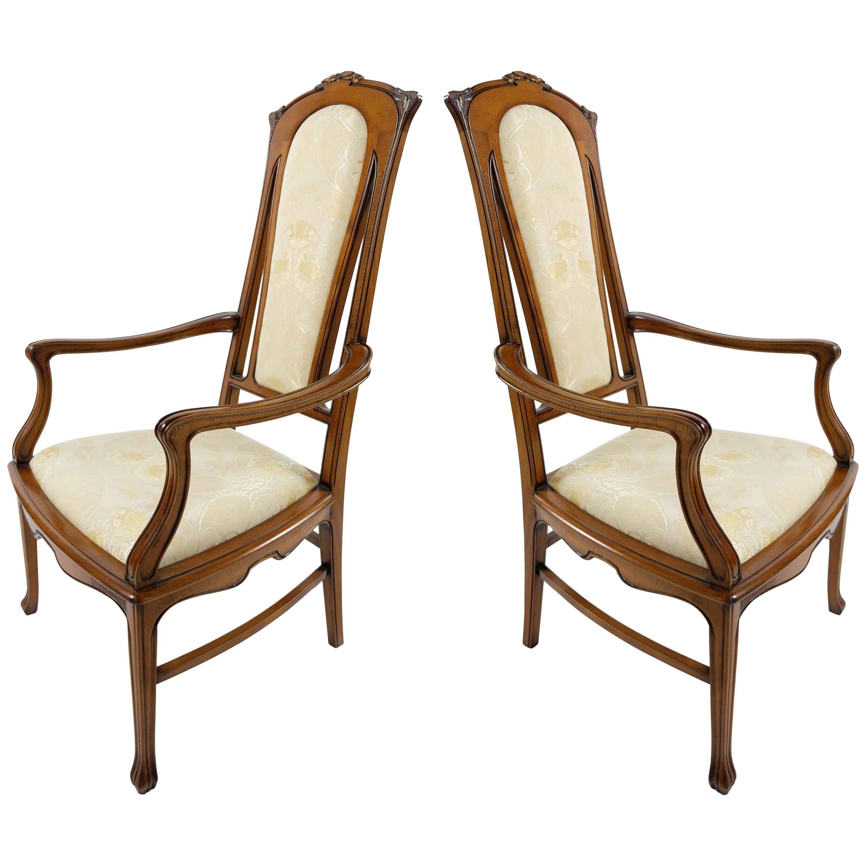  Medea Hand-Carved Art Nouveau Style Armchairs, Pair