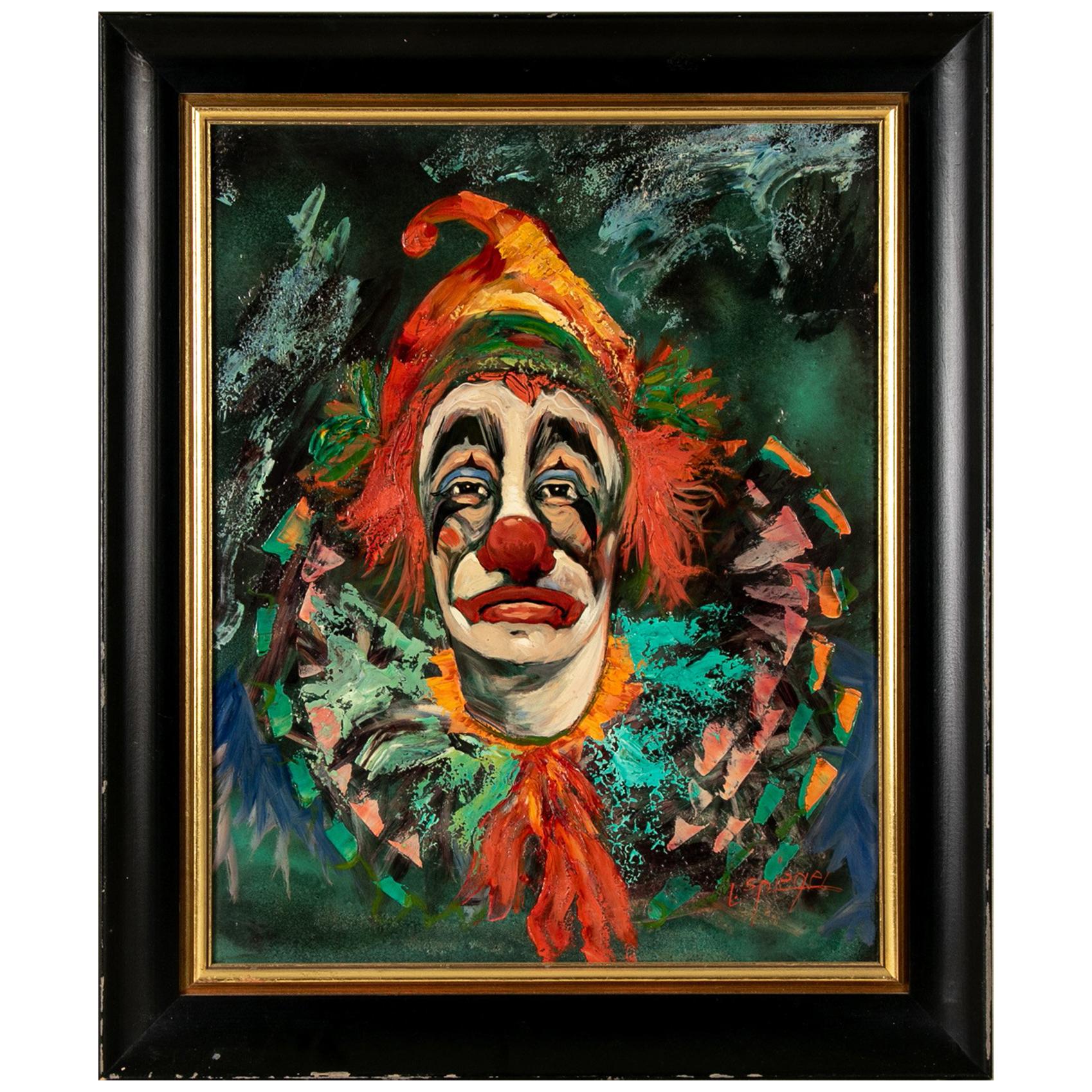 Louis Spiegel, Oil on Masonite, Bust Portrait of a Sad Clown