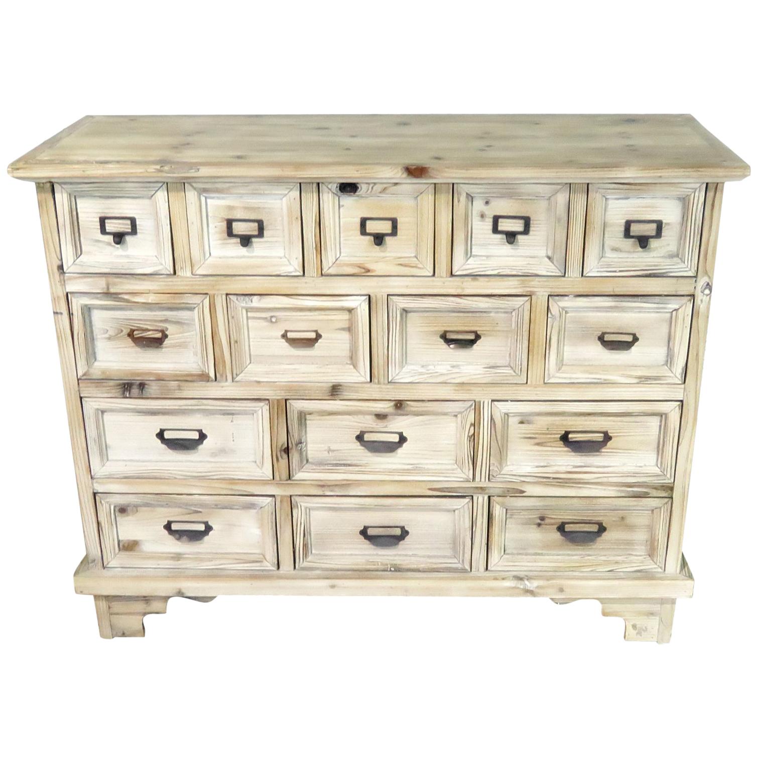 Multi Drawer Apothecary Style Dresser in Distressed White Paint