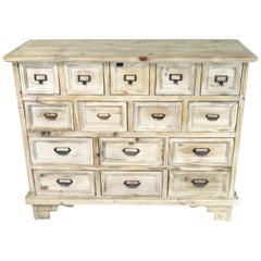 Vintage Multi Drawer Apothecary Style Dresser in Distressed White Paint