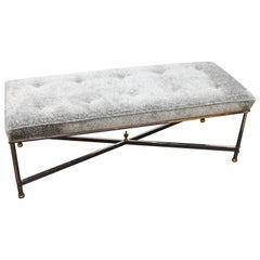 Maison Jansen Hollywood Regency Bench with Grey Chenille Seat