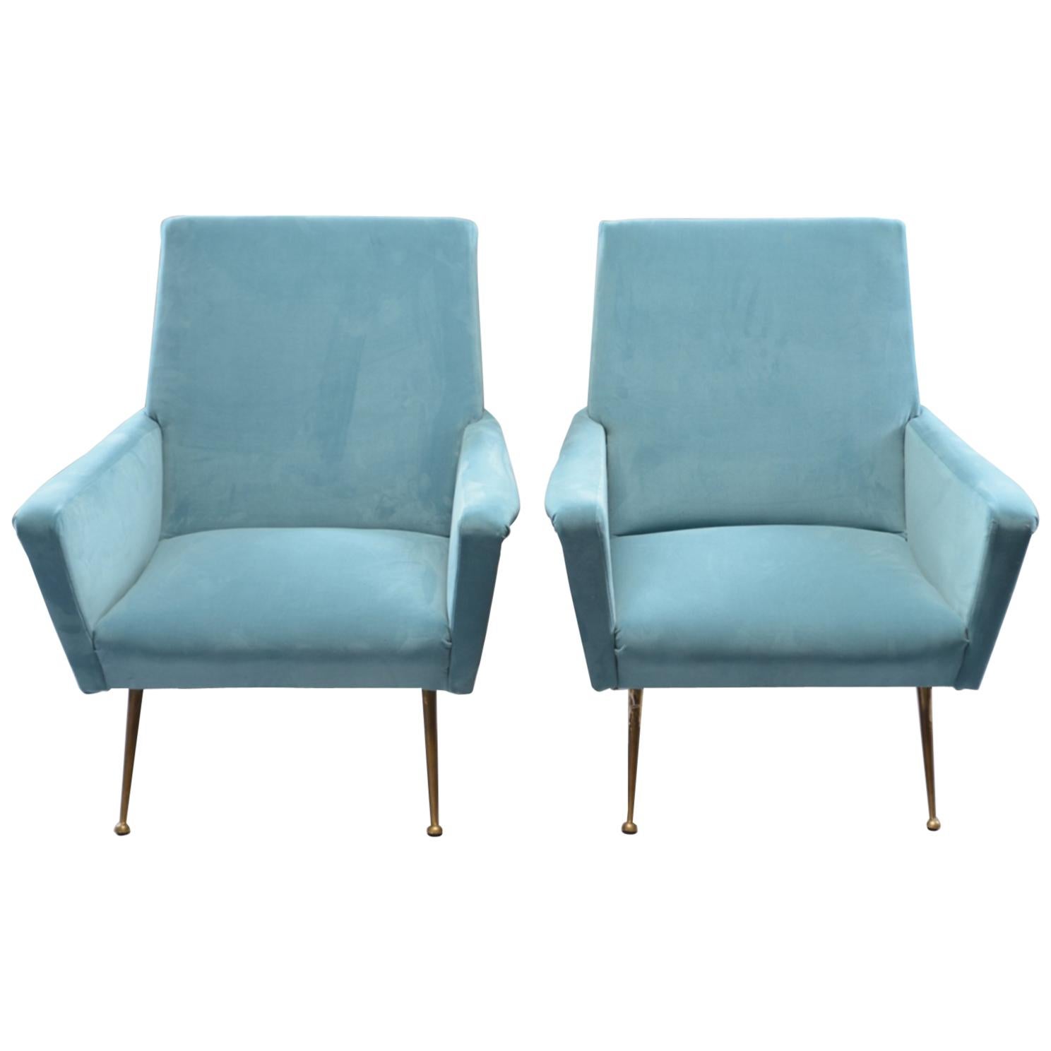 Pair of Midcentury Italian Armchairs with New Upholstery