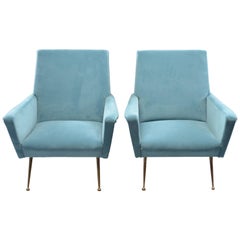 Pair of Midcentury Italian Armchairs with New Upholstery