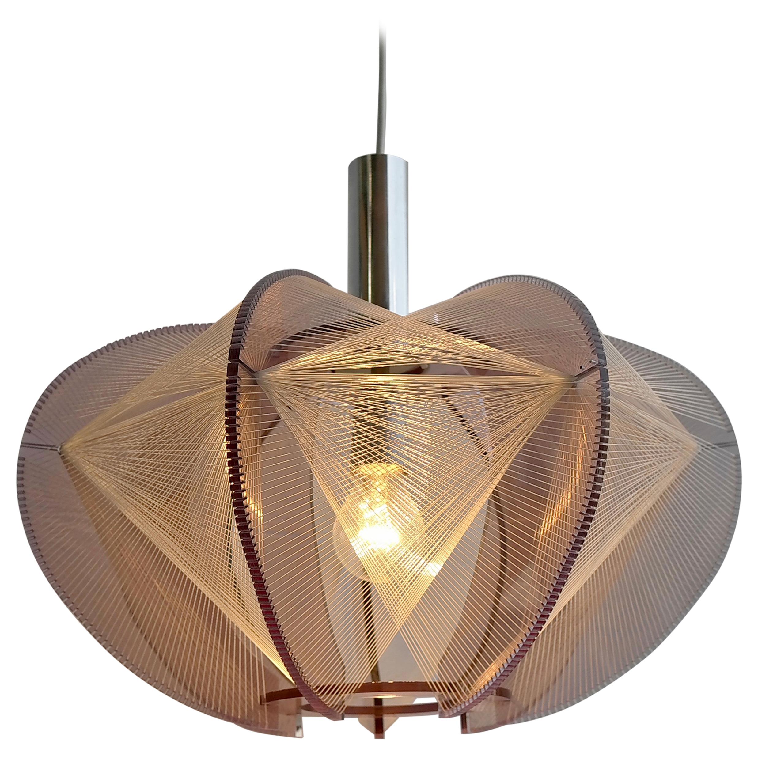 Paul Secon for Sompex-Clear Purple Wire Pendant Lamp, 1970s For Sale