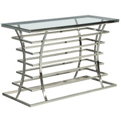 Jack Fhillips Stainless Steel and Glass Console Table
