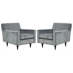 Pair of Mid-Century Modern Upholstered Parlor Arm Living Room Chairs