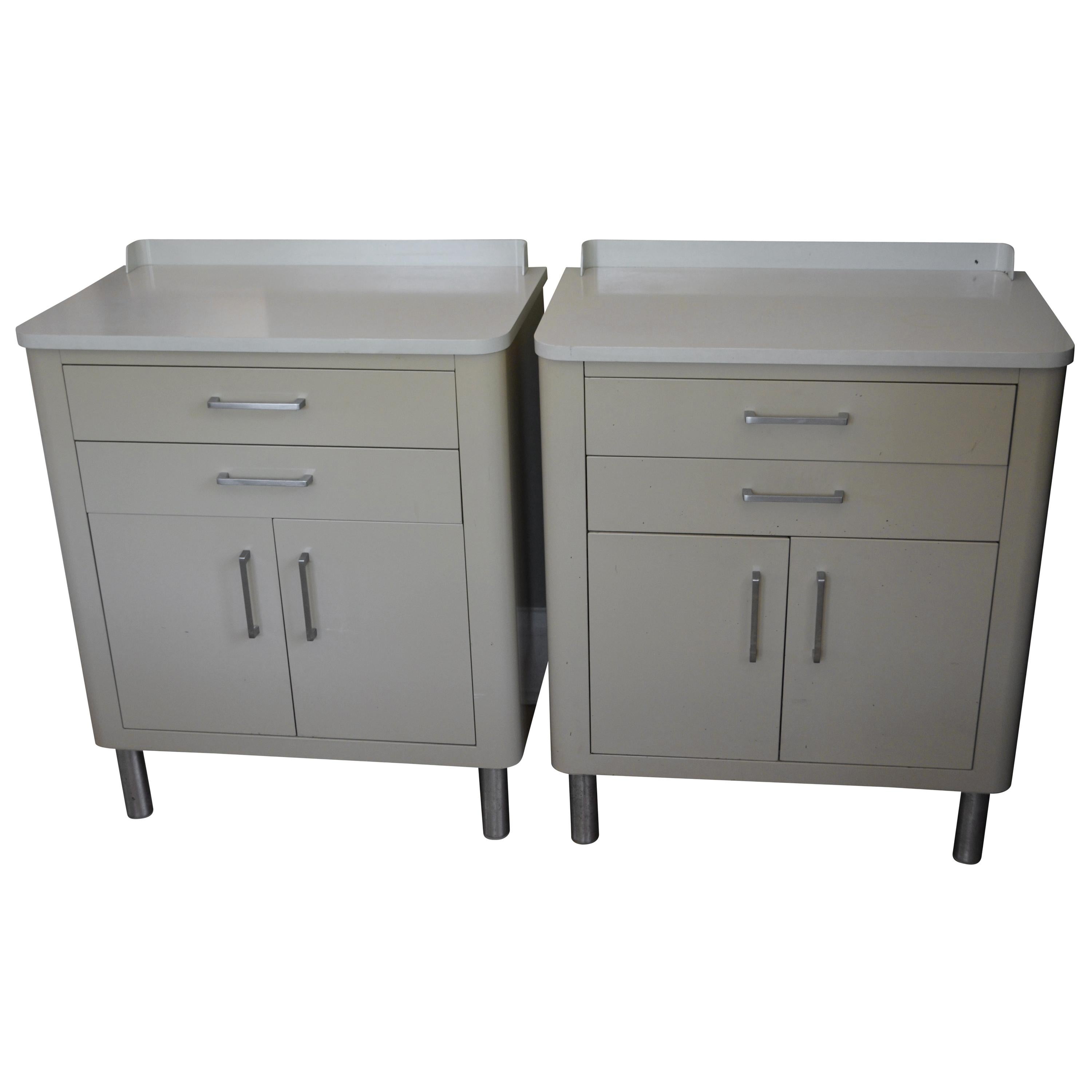 End Tables for Bedside or Sofa End Storage of Midcentury Two-Tone Steel, Pair