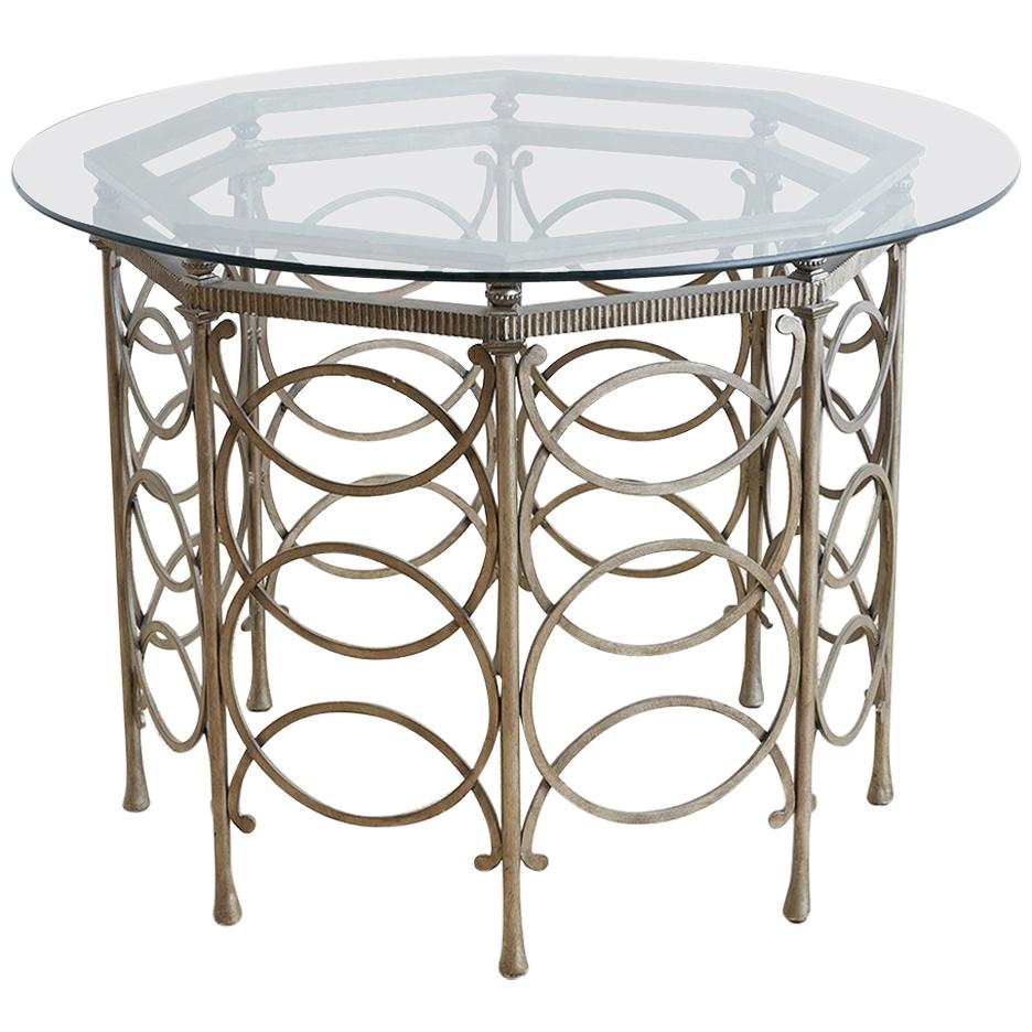Round Neoclassical Style Silverleaf Metal Dining Table