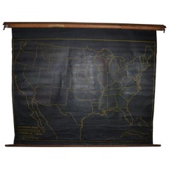 Antique Map of United States, Early 1900s, with Chalkboard Canvas on Retractable Roller