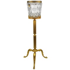 Midcentury German Champagne Bucket in Crystal with Gilt Gold Stand