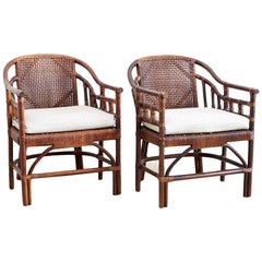 McGuire Style Bamboo Barrel Back Lounge Chairs