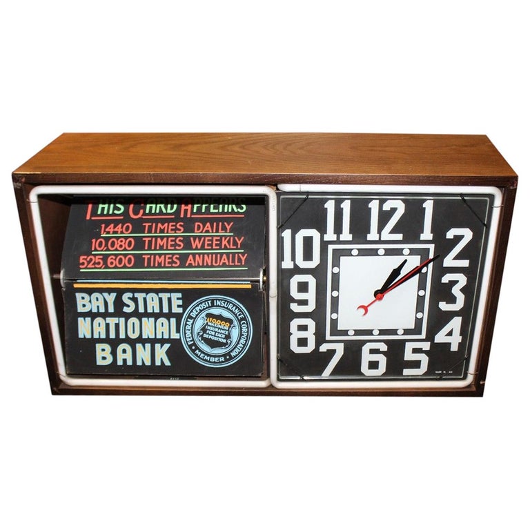 1950s Action Ad Electric Neon Rotating Advertising Clock For Sale at