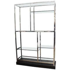 Milo Baughman Style Modern Chrome and Glass Etagere on Marble Base
