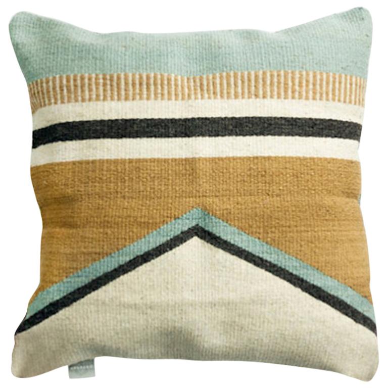 Boho Style Wool Throw Pillow in Ochre Hand Woven Boho Throw Pillow