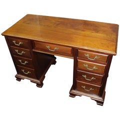 Vintage Quality Edwardian Walnut Pedestal Desk with Brass Handles
