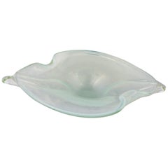 Vintage Large White Opalescent and Clear MCM Murano Glass Centerpiece Bowl Biomorphic