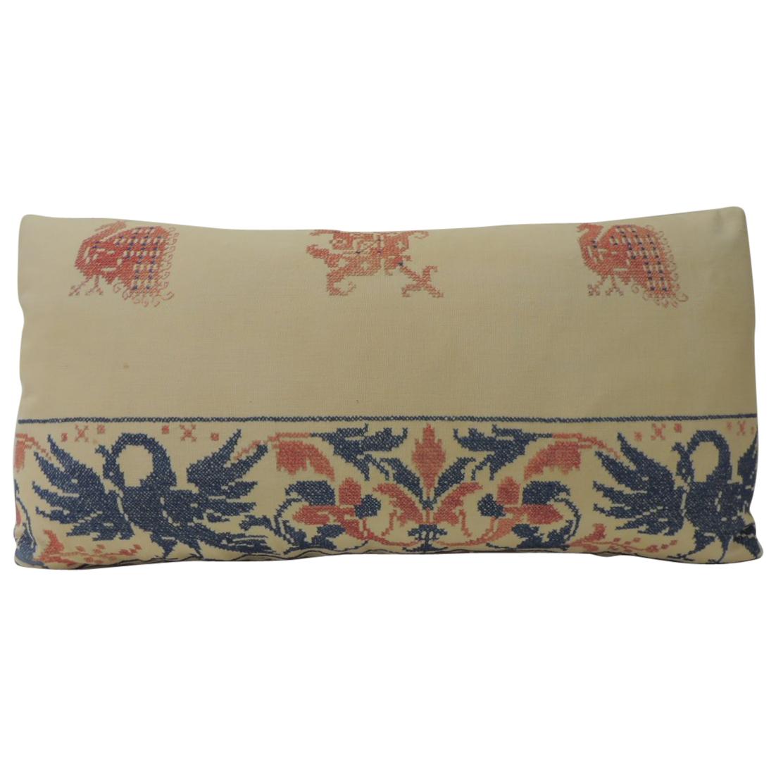 Greek Isle Red and Blue Embroidery Antique Decorative Pillow
