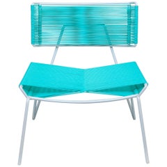 Handmade Midcentury Style Outdoor Lounge Chair, White with Mint PVC, In Stock