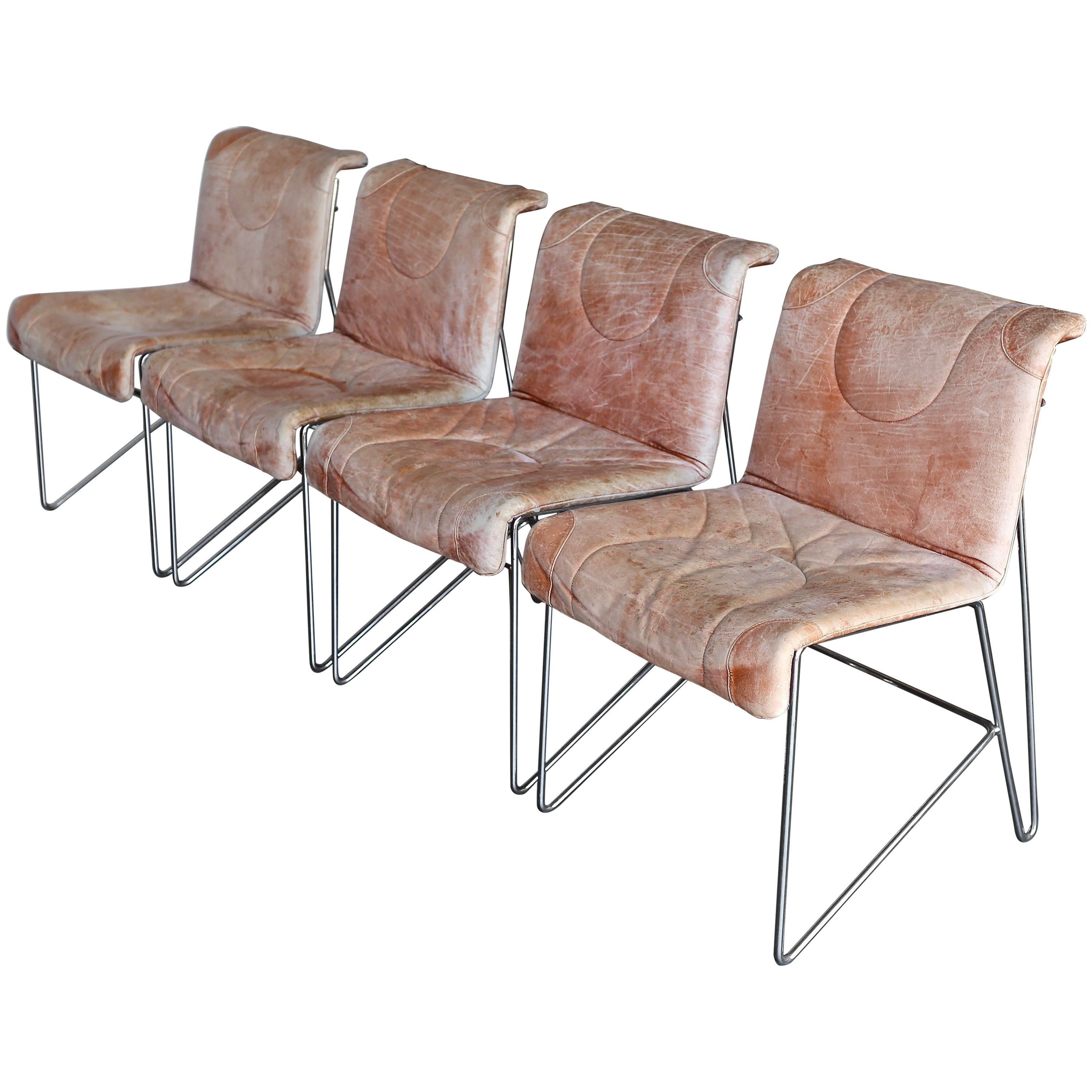 i4 Mariani Leather and Chrome Italian Modern Dining Chairs