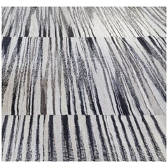 Handwoven Wool Rug in Black and White Graphic Pattern