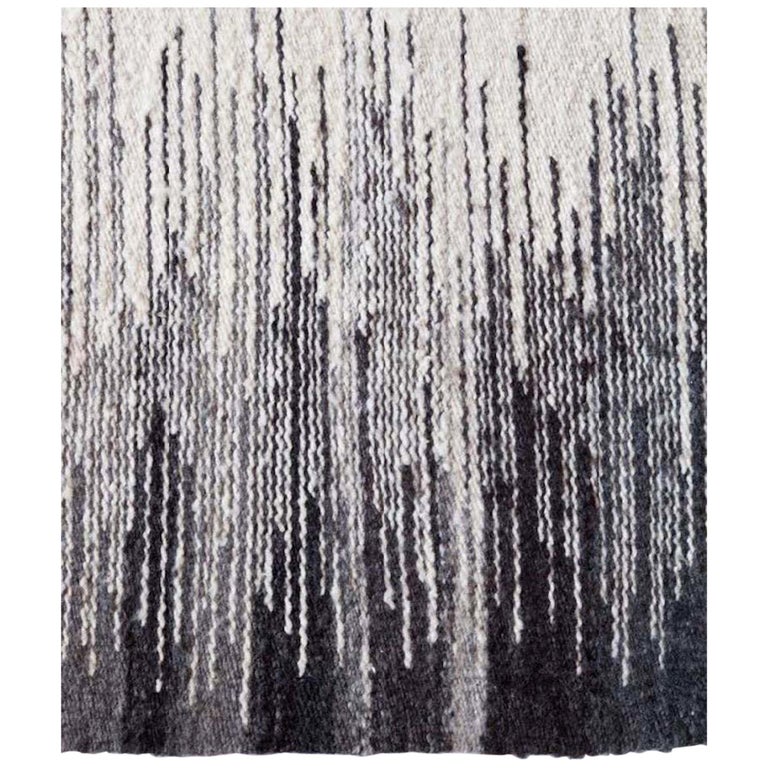 Handwoven Wool Flat-Weave Rug in Black and White Pattern For Sale at ...