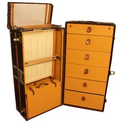 1930s Louis Vuitton Monogram Canvas and Brass Fittings Wardrobe Steamer Trunk