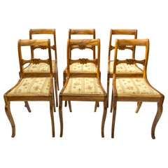 19th Century, Set of Six Solid Walnut Biedermeier Chairs
