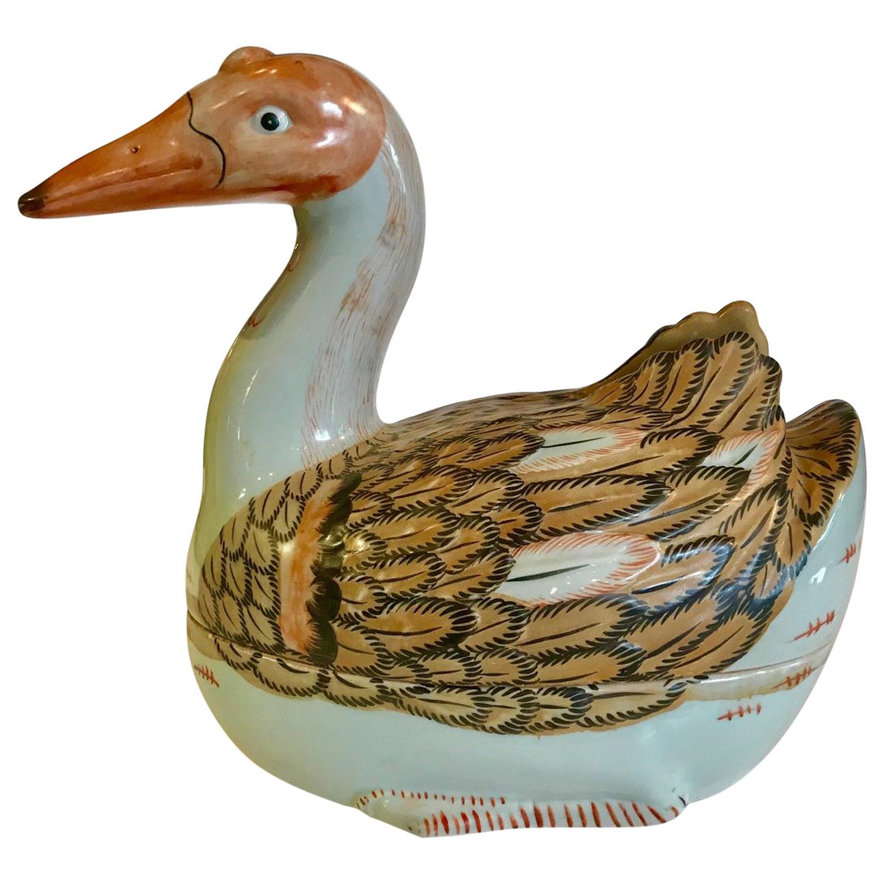 Wonderful Duck Shaped Chinese Hand-Painted Tureen