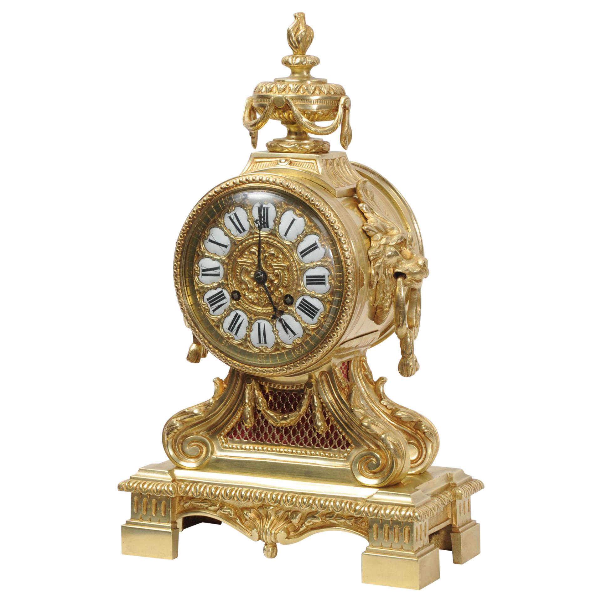 Antique French Gilt Bronze Drum Head Clock by Louis Japy